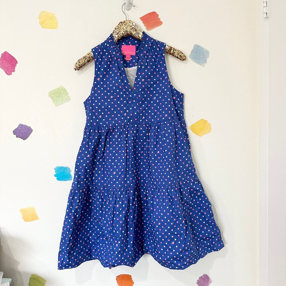 S Lilly Pulitzer Novella Blue Square Sleeveless Ruffle Dress - Picture 3 of 7